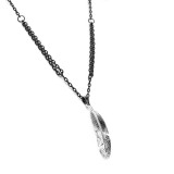 Maria King Nagy Madártoll medál kétsoros fekete nyaklánccal, ezüst színű