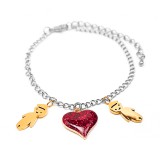 Maria King Nemesacél 2 Kisfiú és Csillogó Szív charmos karkötő, ezüst színű