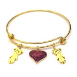 Maria King Nemesacél 2 Kislány és Csillogó Szív charmos nemesacél karperec, arany színű