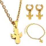 Maria King Nemesacél Angyalka medálos nyaklánc, karkötő és fülbevaló szett, arany színű - dobozban