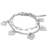 Maria King Nemesacél áttört szív charmos rozsdamentes acél dupla karkötő, ezüst színű
