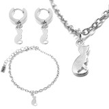 Maria King Nemesacél Cicás medálos nyaklánc, karkötő és fülbevaló szett, ezüst színű - dobozban