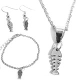 Maria King Nemesacél Halcsont nyaklánc, fülbevaló és karkötő szett, ezüst színű