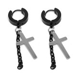 Maria King Nemesacél kereszt fülbevaló lánccal, fekete akasztóval