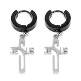 Maria King Nemesacél kereszt/Jézus felirat fülbevaló, ezüst színű, fekete akasztóval