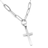 Maria King Nemesacél Kereszt medálos hosszú szemes nyaklánc, ezüst színű