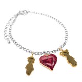 Maria King Nemesacél Kislány, Kisfiú és Csillogó Szív charmos karkötő, ezüst színű