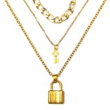 Maria King Nemesacél Lakat és kulcs dupla medál lánccal és vastag nyaklánccal, arany színben