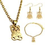 Maria King Nemesacél Pandás lánc, karkötő és fülbevaló szett, arany színű - dobozban