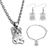 Maria King Nemesacél Pandás lánc, karkötő és fülbevaló szett, ezüst színű - dobozban