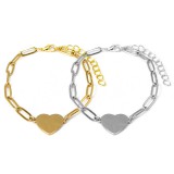 Maria King Nemesacél Szív charmos arany és ezüst színű páros karkötő, hosszú szemes lánccal
