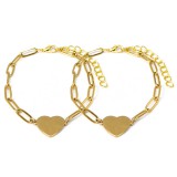 Maria King Nemesacél Szív charmos arany színű páros karkötő, hosszú szemes lánccal
