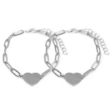 Maria King Nemesacél Szív charmos ezüst színű páros karkötő, hosszú szemes lánccal