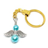 Maria King Őrangyal kulcstartó kék mesterséges gyöngyökkel, arany színben