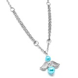 Maria King Őrangyal medál kék mesterséges gyöngyökkel, ezüst színű kétsoros nyaklánccal