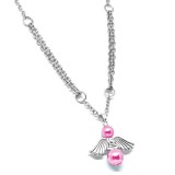 Maria King Őrangyal medál pink mesterséges gyöngyökkel, ezüst színű kétsoros nyaklánccal