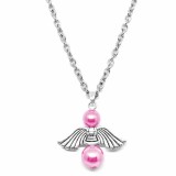 Maria King Őrangyal medál pink mesterséges gyöngyökkel gyerek nyaklánc medállal, ezüst színű