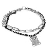 Maria King Pandás rozsdamentes acél dupla karkötő, ezüst-fekete színű