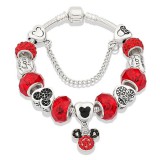 Maria King Pandora stílusú piros Miki Charm karkötő, szív motívumokkal, 18 cm