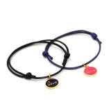 Maria King Pink és fekete love charmos páros zsinórszövet karkötő