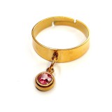 Maria King Pink kristály charmos állítható méretű gyűrű, arany színű, választható szélességben