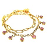 Maria King Pink kristályos charmos rozsdamentes acél dupla karkötő, arany színű