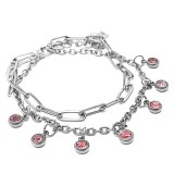 Maria King Pink kristályos charmos rozsdamentes acél dupla karkötő, ezüst színű
