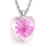 Maria King Pink virág szív üvegmedál, választható arany vagy ezüst színű acél lánccal vagy bőr lánccal