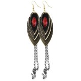 Maria King Piros-ezüst-fekete láncos vintage fülbevaló, piros kővel