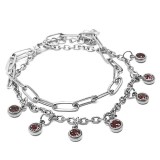 Maria King Piros kristályos charmos rozsdamentes acél dupla karkötő, ezüst színű