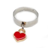 Maria King Piros tűzzománc szív charmos állítható méretű gyűrű, ezüst színű, választható szélességben