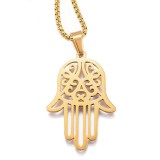 Maria King Rozsdamentes acél Fatima keze medál box chain nyaklánccal, arany színű