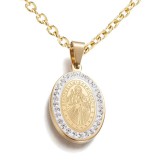 Maria King Rozsdamentes acél strasszos Jézus medál nyaklánccal, arany színű