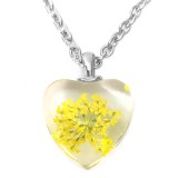 Maria King Sárga virág szív üvegmedál, választható arany vagy ezüst színű acél lánccal vagy bőr lánccal