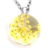 Maria King Sárga virág üvegmedál, választható arany vagy ezüst színű acél lánccal vagy bőr lánccal