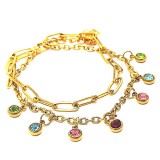 Maria King Színes kristályos charmos rozsdamentes acél dupla karkötő, arany színű