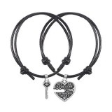Maria King Szív és kulcs 'Only the keyholder can unlock my heart' páros karkötő, fekete