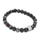 Maria King Szürke és barnás kőgyöngy férfi karkötő ezüst és barna színű fémrészekkel, 20,5 cm