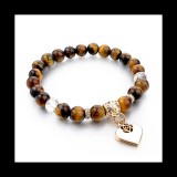 Maria King Természetes kő karkötő szív charm-mal, 19 cm, barna