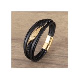 Maria King Vagány műbőr férfi karkötő, arany színű madártoll dísszel