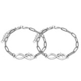 Maria King Végtelen-Szív charmos rozsdamentes acél hosszú szemes páros karkötő, ezüst színű