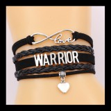 Maria King Végtelen, szív és WARRIOR motívumos fekete többrétegű műbőr karkötő, állítható méret