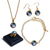 Maria King Világűr mintás (lánc, karkötő, fülbevaló, gyűrű) szett III, arany és ezüst színben