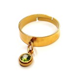 Maria King Zöld kristály charmos állítható méretű gyűrű, arany színű, választható szélességben