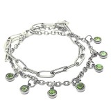 Maria King Zöld kristályos charmos rozsdamentes acél dupla karkötő, ezüst színű