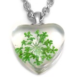 Maria King Zöld virág szív üvegmedál, választható arany vagy ezüst színű acél lánccal vagy bőr lánccal