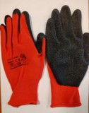 Mártott fekete latex kesztyű, piros textil kézháttal 7-es méretben (GAN1LACI07)