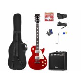 max Gigkit Elektromos gitár szett (20W erősítő, táska, hangoló, pengetők) - LP Style Piros