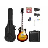 max Gigkit Elektromos gitár szett (20W erősítő, táska, hangoló, pengetők) - LP Style Sunburst