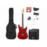 max Gigkit Elektromos gitár szett (20W erősítő, táska, hangoló, pengetők) - Quilted Style Piros